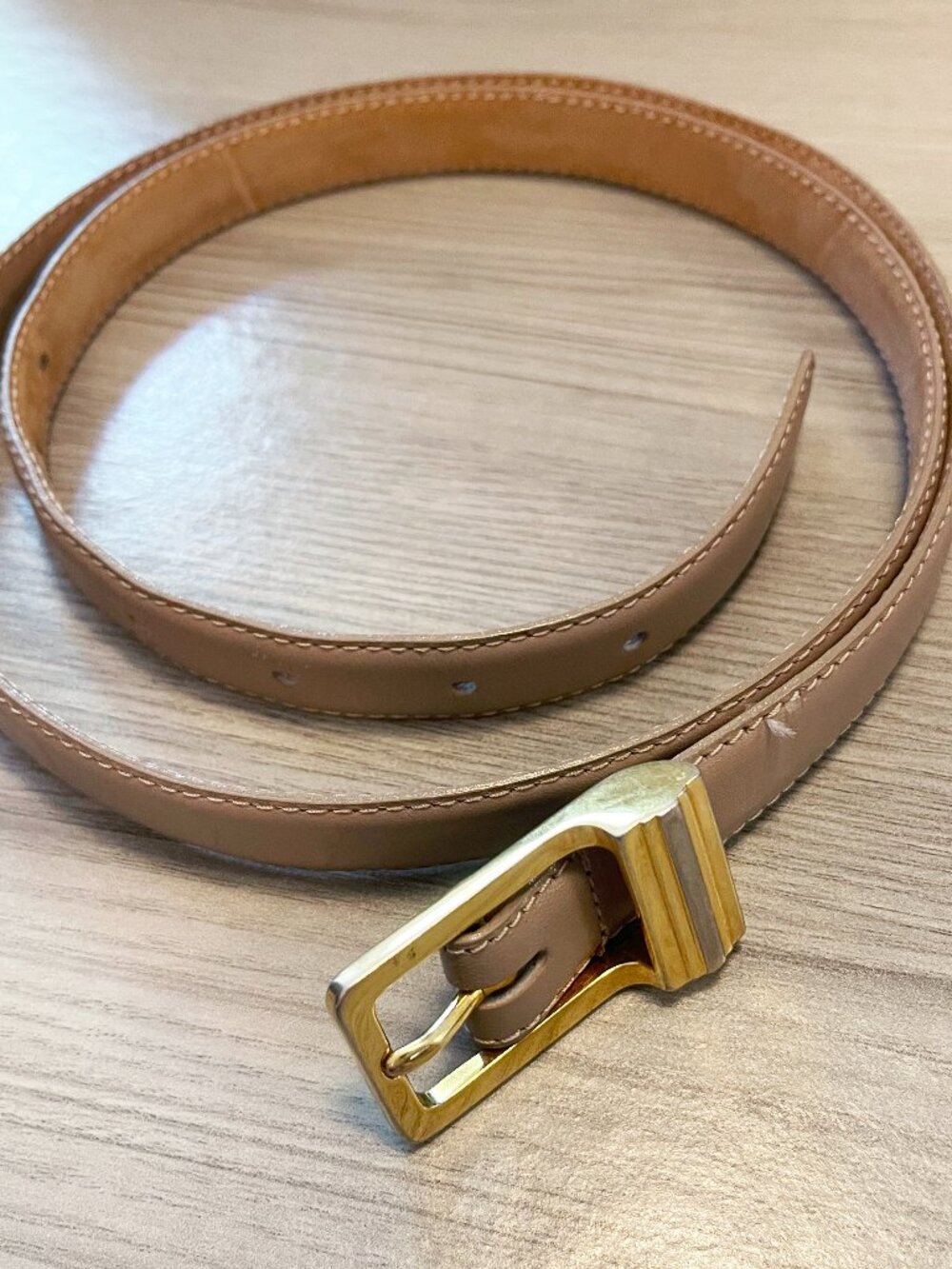 Woodward Genuine Leather Tan/ Beige Skinny Belt Gold Buckle XXL Vintage